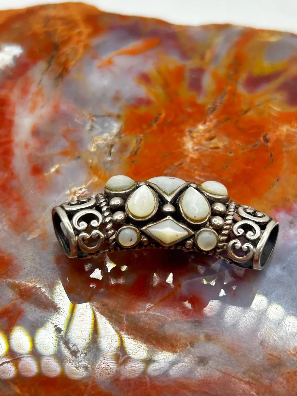 Vintage Sterling Silver Mother of Pearl Shell Pendant